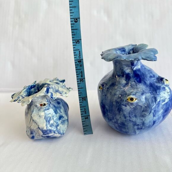 Hand Made Eyeball Eyes Folk Art Ceramic Pottery Vase OOAK Artisan Folk Oddity Sm - Picture 8 of 9